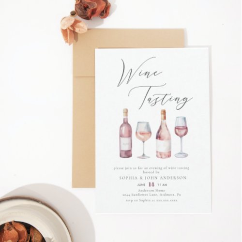 Elegant Watercolor Wine Tasting Bridal Shower Invitation