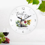 Elegant Watercolor Wine Themed Couple Names Large Clock<br><div class="desc">This stunning Elegant Watercolor Wine-Themed Couple Names Large Clock features an exquisite watercolor depiction of a wine glass and bottle. It is the perfect gift for a bridal shower,  anniversary,  or wedding. Personalize it with the couple's names for a truly unique and memorable present. It is easily customizable.</div>