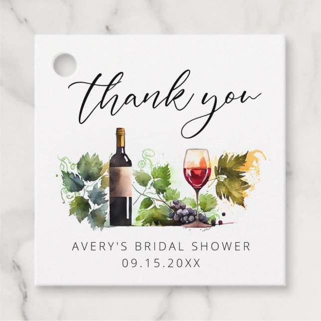 Elegant Watercolor Winery Thank you Favor Tags (Front)