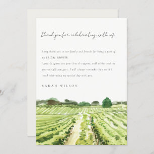 Elegant Watercolor Winery Vineyard Bridal Shower Thank You Card