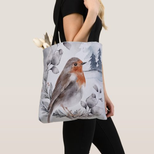 Elegant Watercolor Winter American Robin Tote Bag