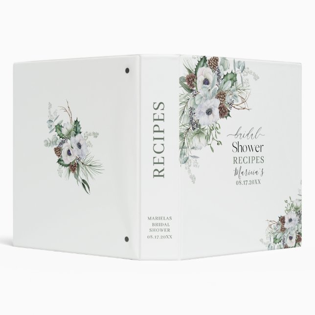 Elegant Watercolor Winter Anemones Flowers  Bridal 3 Ring Binder (Background)