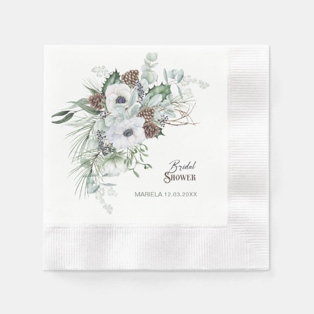 Elegant Watercolor Winter Anemones flowers bridal  Napkins (Front)