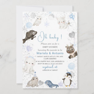 Elegant  Watercolor Winter arctic animals Baby Sho Invitation