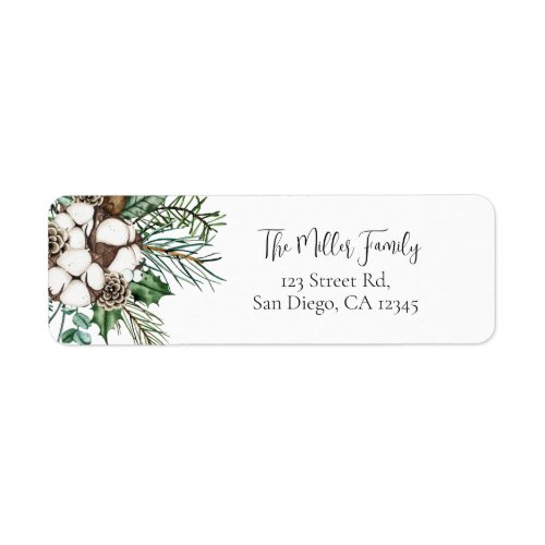 Elegant Watercolor Winter Christmas Return Address Label