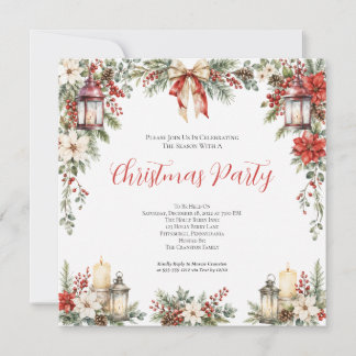 Elegant Watercolor Winter Florals Christmas Party Invitation