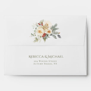 Elegant Watercolor Winter Florals Wedding Envelope