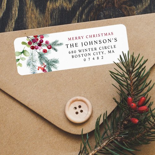 Elegant Watercolor Winter Greenery Return Address Label