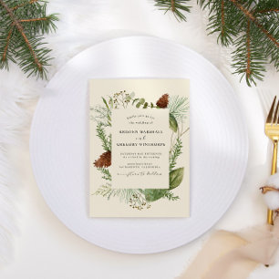 Elegant Watercolor Winter Greenery Wedding Invitation