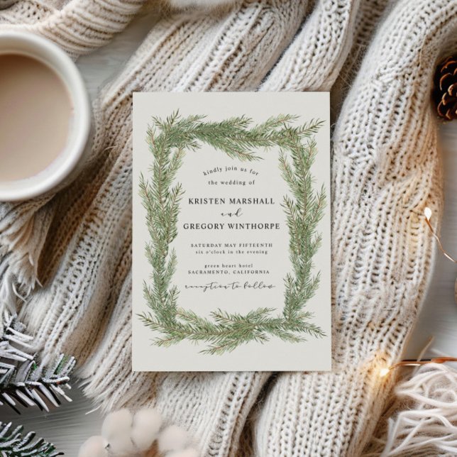 Elegant Watercolor Winter Greenery Wedding Invitation (Creator Uploaded)
