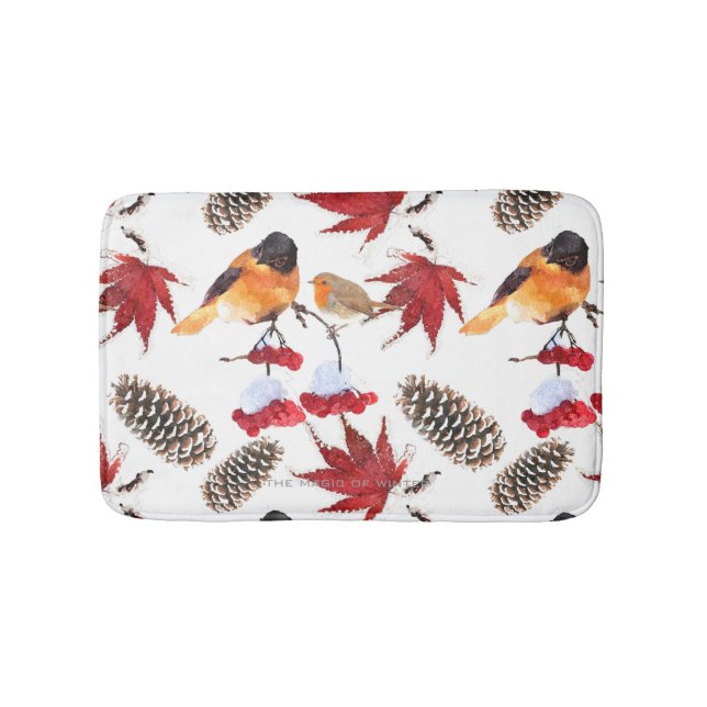 Elegant Watercolor Winter Pattern Bath Mat (Front)