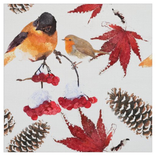 Elegant Watercolor Winter Pattern Fabric