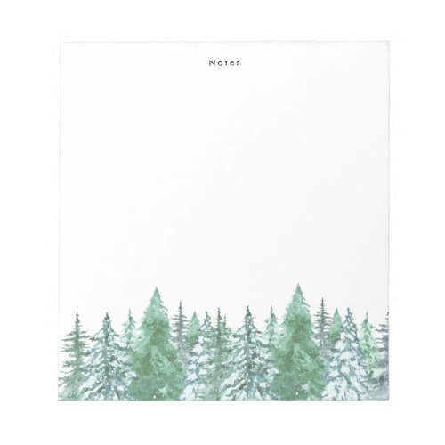 Elegant Watercolor Winter Pine Trees Personalized Notepad