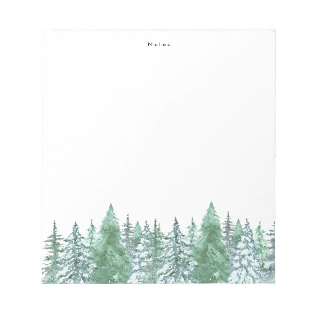 Elegant Watercolor Winter Pine Trees Personalized Notepad (Front)