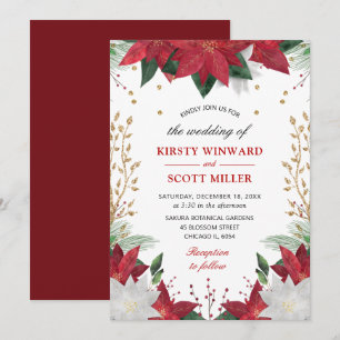 Elegant Watercolor Winter Red Poinsettia Wedding Invitation