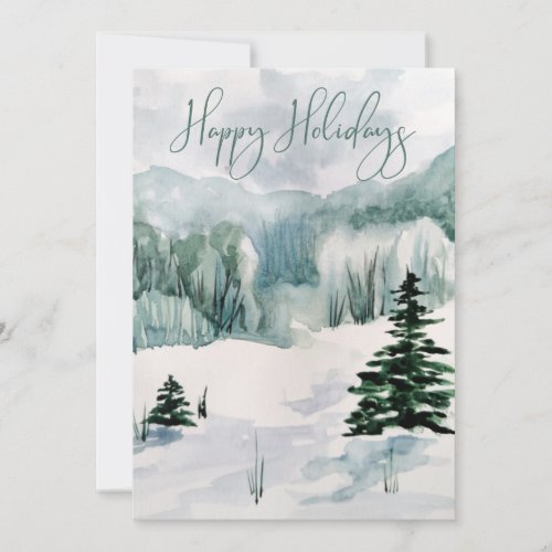Elegant Watercolor Winter Scene Happy Holidays  Holiday Card