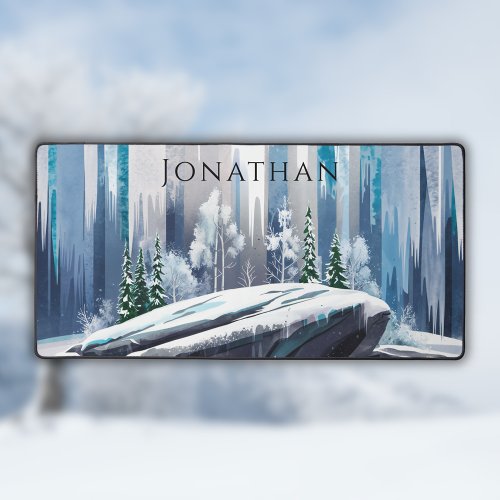 Elegant Watercolor Winter Trees Desk Mat