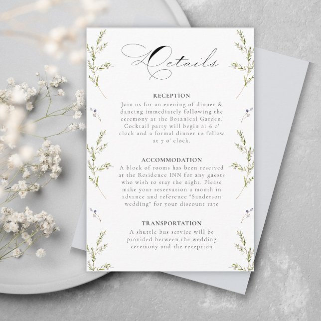Elegant Watercolor Winter Wildflowers Wedding Enclosure Card (Creator Uploaded)