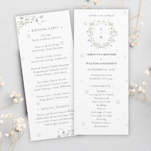 Elegant Watercolor Winter Wildflowers Wedding Program