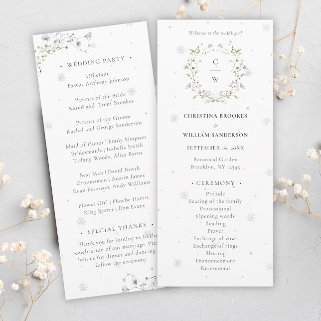 Elegant Watercolor Winter Wildflowers Wedding Program (Creator Uploaded)