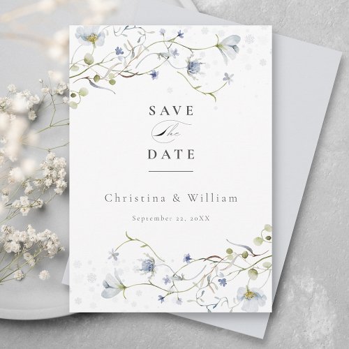 Elegant Watercolor Winter Wildflowers Wedding Save The Date