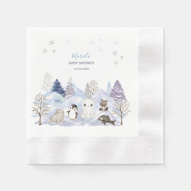 Elegant Watercolor Winter winter arctic animals ba Napkins (Front)
