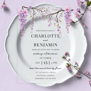 Elegant Watercolor Wisteria Branch Garden Wedding Acrylic Invitations