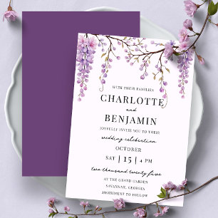 Elegant Watercolor Wisteria Branch Garden Wedding Invitation