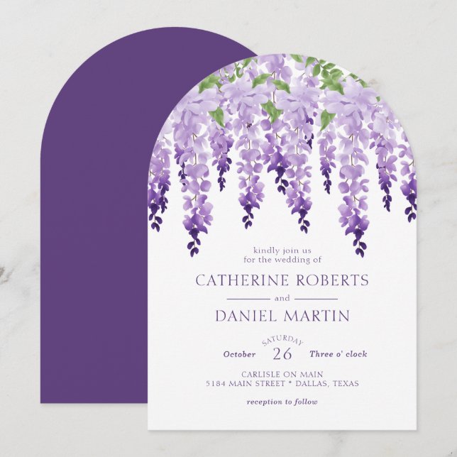 Elegant Watercolor Wisteria Floral Wedding Invitation (Front/Back)