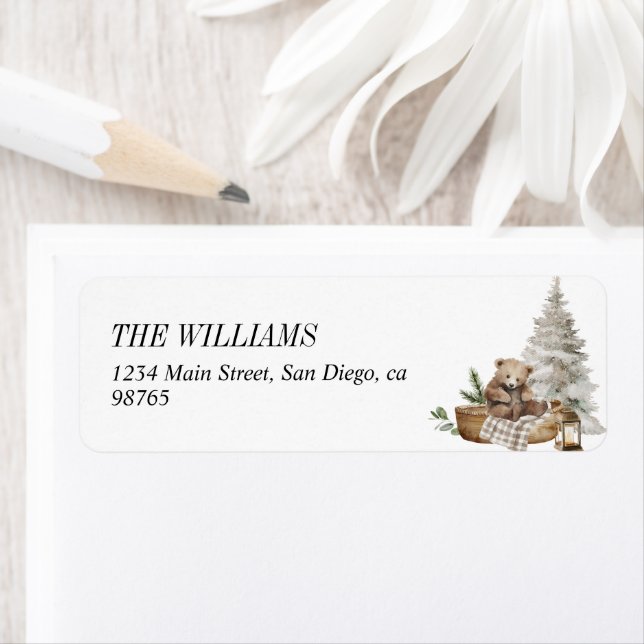 Elegant Watercolor Woodland Bear Merry Christmas Label (Insitu)