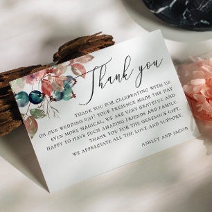Elegant watercolor woodland fall floral wedding thank you card