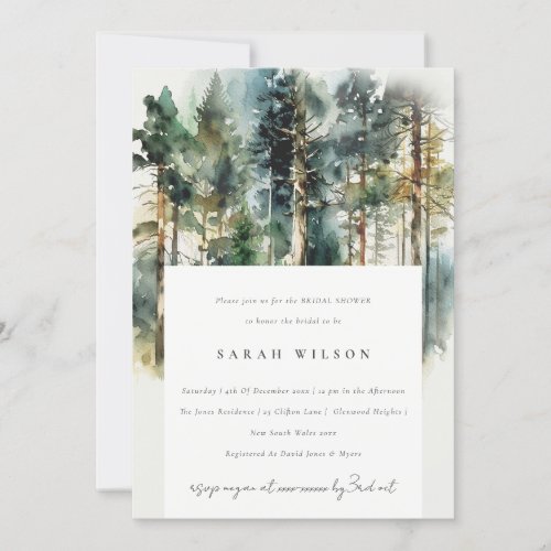 Elegant Watercolor Woodland Forest Bridal Shower Invitation