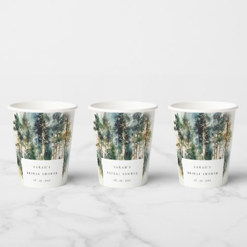 Elegant Watercolor Woodland Forest Bridal Shower Paper Cups