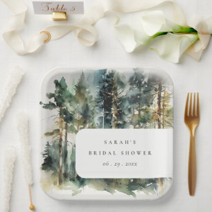 Elegant Watercolor Woodland Forest Bridal Shower Paper Plates