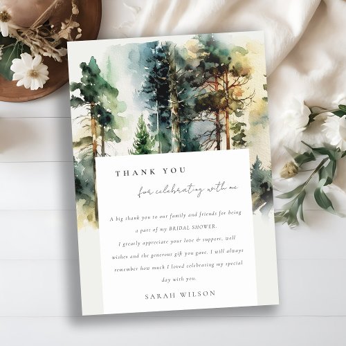 Elegant Watercolor Woodland Forest Bridal Shower Thank You Card