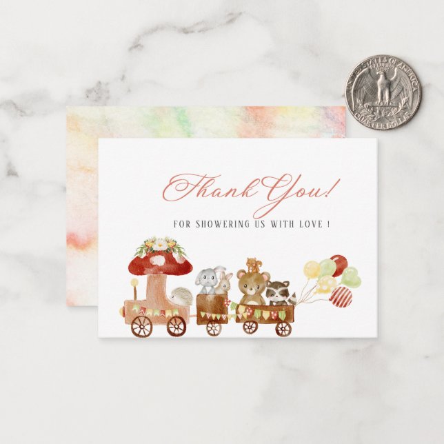 Elegant Watercolor Woodland party Baby shower Note Card (Front/Back In Situ)