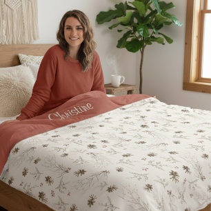 Elegant Watercolor Woodland Winterberry Monogram Duvet Cover