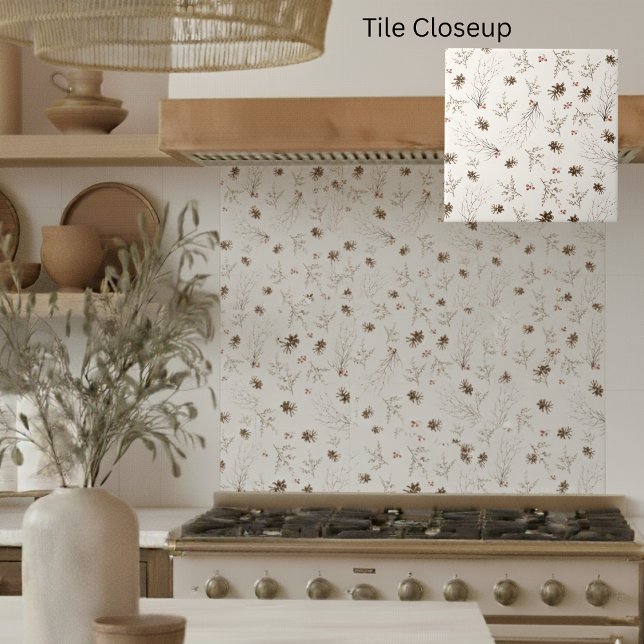 Elegant Watercolor Woodland Winterberry Pattern Ceramic Tile (Creator Uploaded)