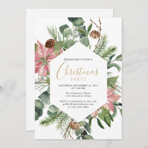 Elegant Watercolor Wreath Gold Christmas Party Invitation