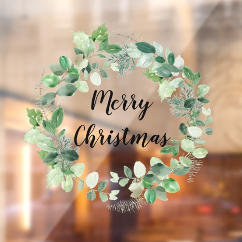 Elegant Watercolor Wreath Merry Christmas Window Cling