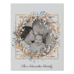 Elegant Watercolor Wreath Photo Faux Canvas Print