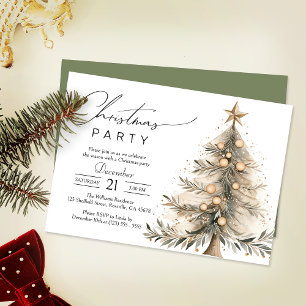 Elegant Watercolor Xmas Tree Christmas Party Invitation