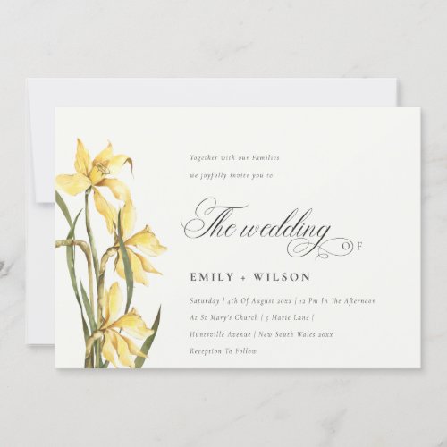 Elegant Watercolor Yellow Daffodil Wedding Invite