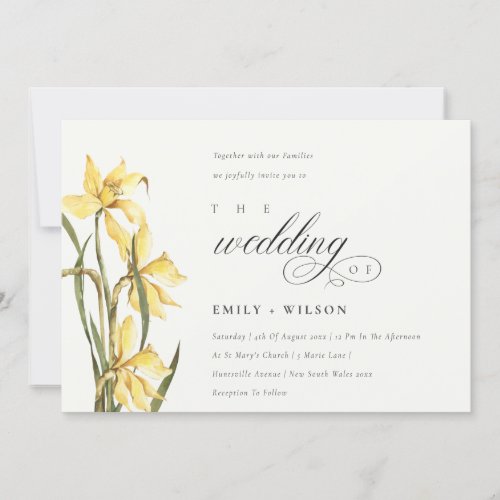 Elegant Watercolor Yellow Daffodil Wedding Invite