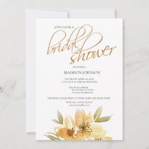 Elegant Watercolor Yellow Floral Bridal Shower Invitation