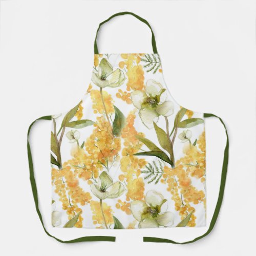 Elegant Watercolor Yellow Green Botanical Floral Apron