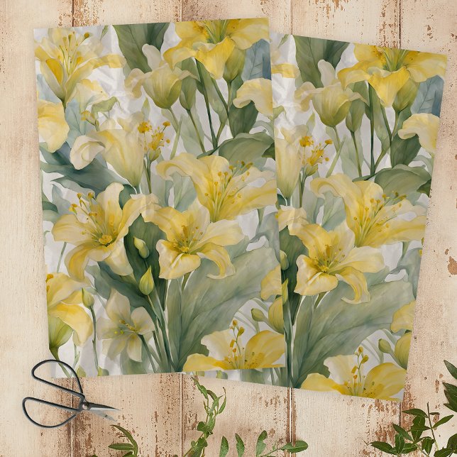 Elegant Watercolor Yellow Lily Flowers Tissue Paper (Creator Uploaded)