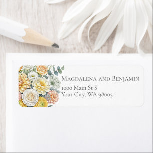Elegant Watercolor Yellow Peach Sage Green Flowers Label