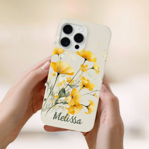 Elegant Watercolor Yellow Spring Flowers iPhone 15 Pro Max Case