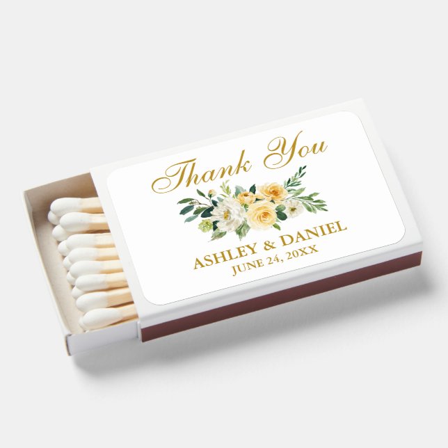 Elegant Watercolor Yellow White Floral Wedding Matchboxes (Front Open)